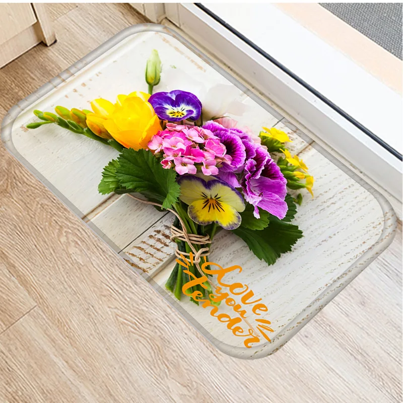

40x60cm Cute Diy Print Floor Mat Bathroom Ground Mat Slip Door Bath Pad Rug Living Room Carpet Sun Rose Flower