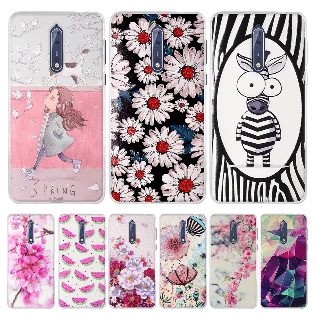 Чехол для Nokia 8 Ультратонкий Мягкий силиконовый чехол из ТПУ 5 3 дюйма с цветочным