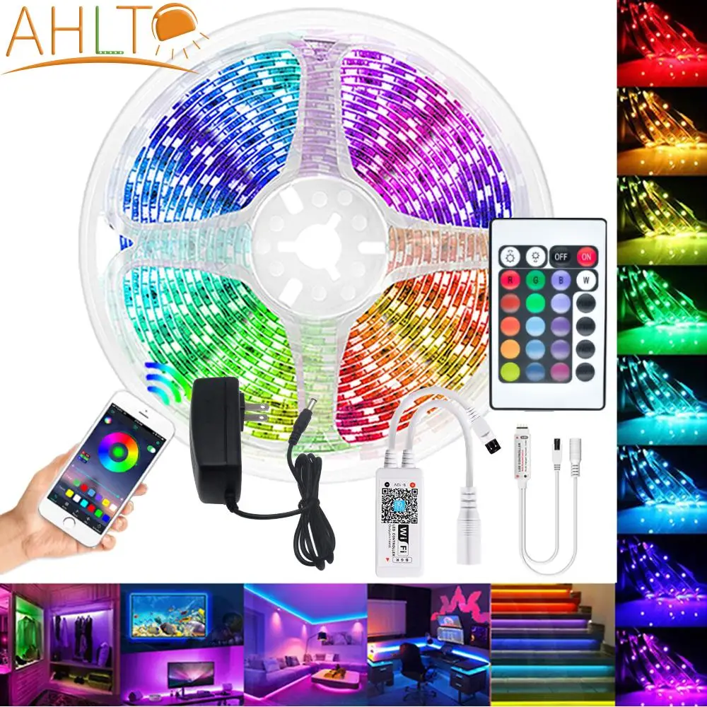

WIFI LED Strip Lights RGB 2835 5050 Flexible Ribbon 12V Controller Wall Lamp Led Lights with Remote for Home Decor Tv Backlight