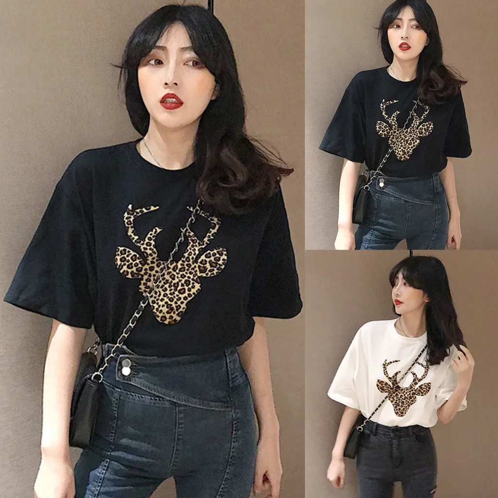 Модная женская футболка с коротким рукавом принтом оленя Mihua Женская Летняя