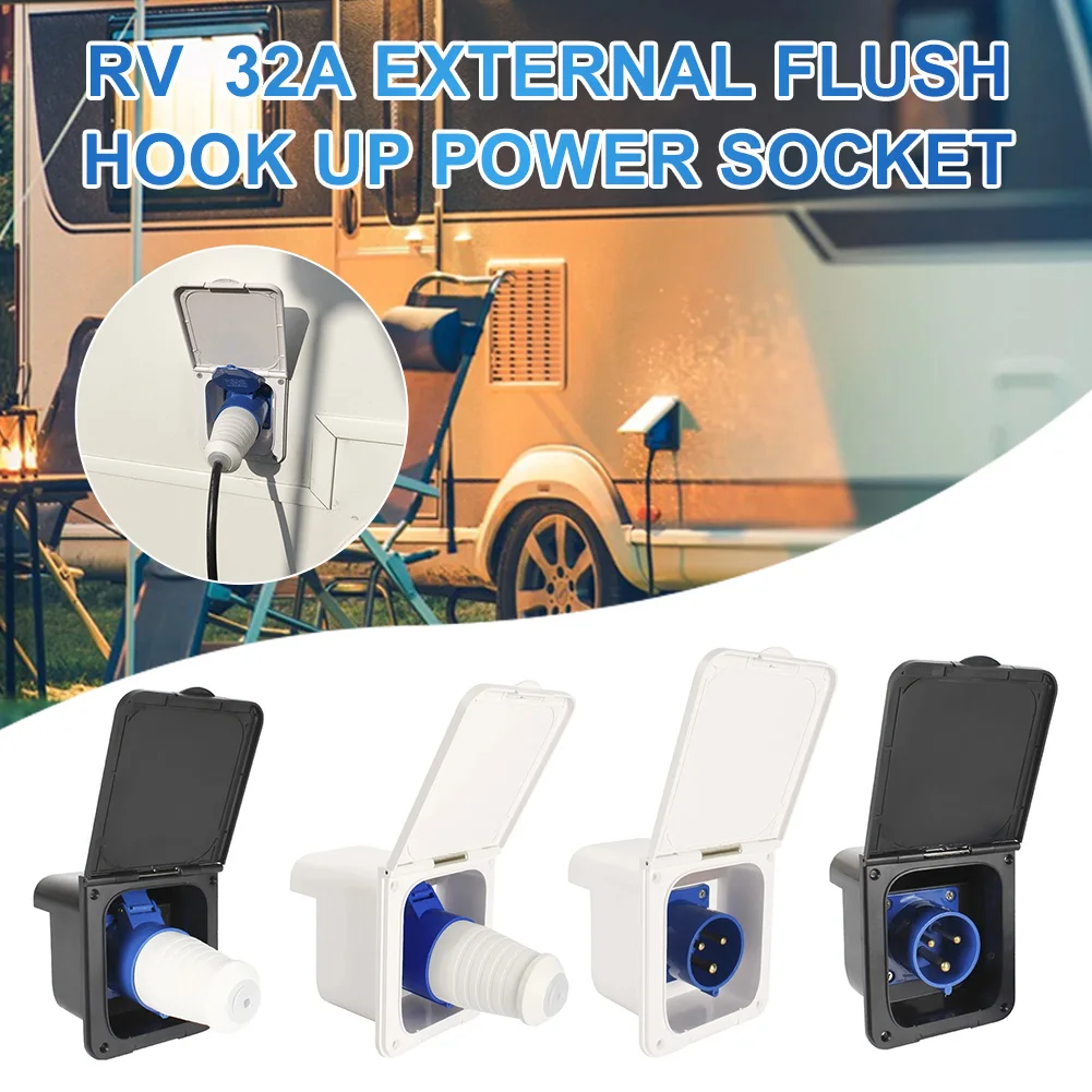 

RV 220V-240V 32A External Flush Hook Up Power Socket Plug with Waterproof Cover for RV Camper Motorhome Caravan Trailer Shipping