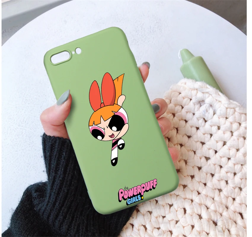 Милый Powerpuff телефон для девочек чехол для iPhone 7 X XS MAX XR 8 6 6s Plus 11Buttercup Bubbles карамельный цвет мягкая задняя крышка