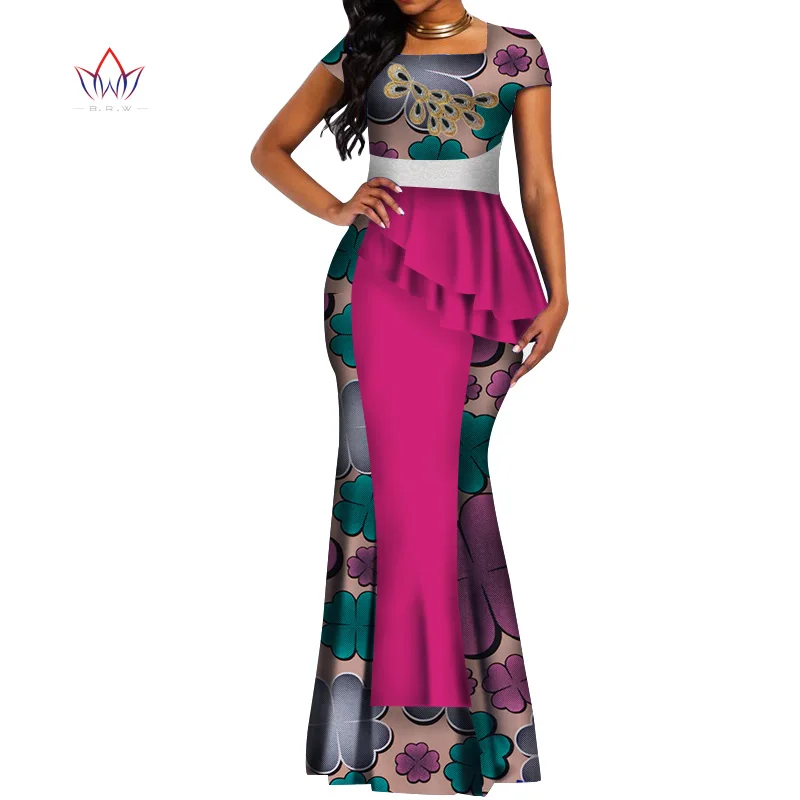 African Clothes For Women Applique Short Sleeve Wear 2021 Fall Pleated Christmas Long Dress Plus Size WY4778 | Тематическая одежда