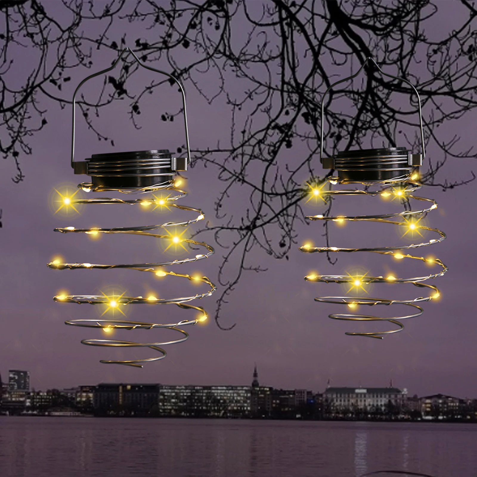 

Solar Spiral Light Lanterns - 2 Pack, LED Hanging Cage Lamp, Creative Iron Art Decorative Pendant for Outdoor Garden Patio Porch