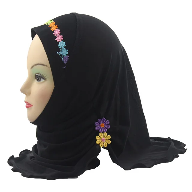 

Muslim Fashion Kids Girls Hijab Turban Cap Islamic Headscarf Flower Amira Children Ramadan Middle East Full Cover Wrap Bonnet