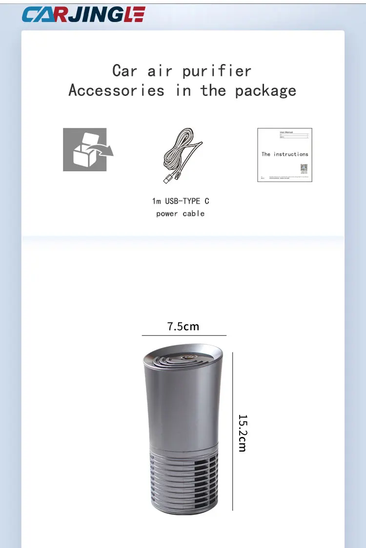 

New Portable Car Air Cleaner USB Mini Negative Ion Sterilization To Removal Odor & Formaldehyde Safety Vehicle Air Cleaner