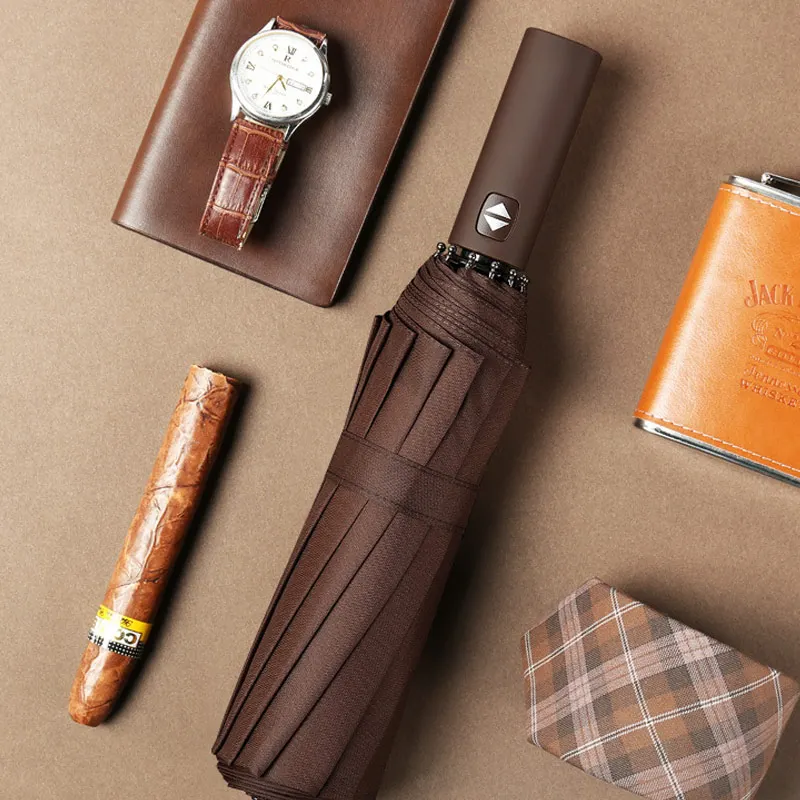 

Складной автоматический зонт от солнца и дождя для офисных работников, мужские и женские деловые водонепроницаемые зонты, черный зонт с защ...