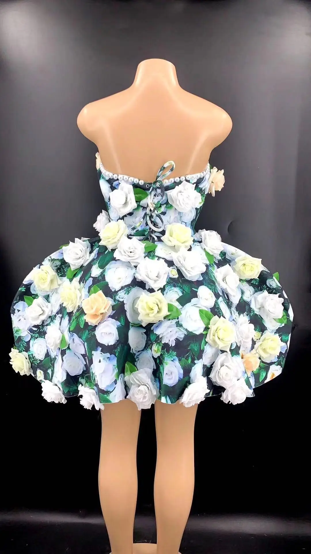

Women Handmade Dress 2021 Flower Pearl Stitching Ball Gown Dress Celebrate Female Singer Party Stage Performance Costume