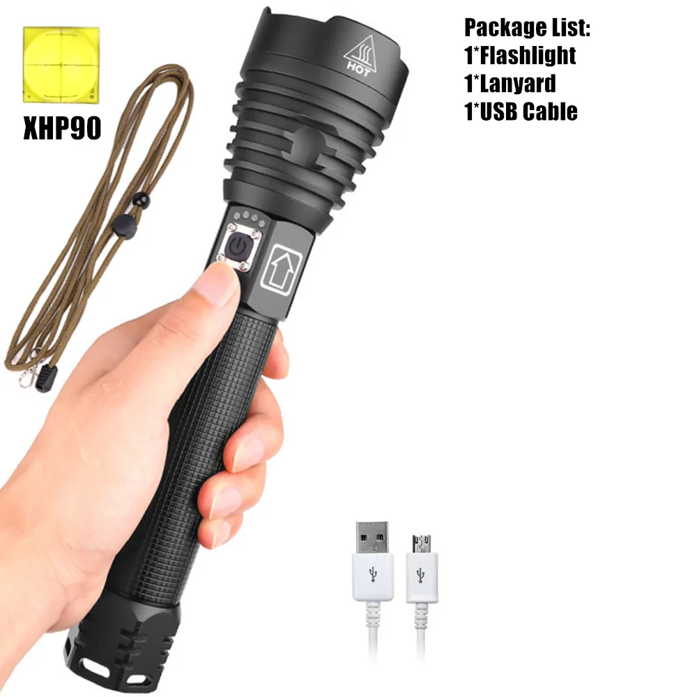 Package G XHP90 светодиодный фонарик XHP70.2 XHP50 USB Перезаряжаемый мощный фонарь с зумом, водонепроницаемый фонарь для охоты, кемпинга, использования 18650 26650 Batt - Испускаемый цвет: Package G