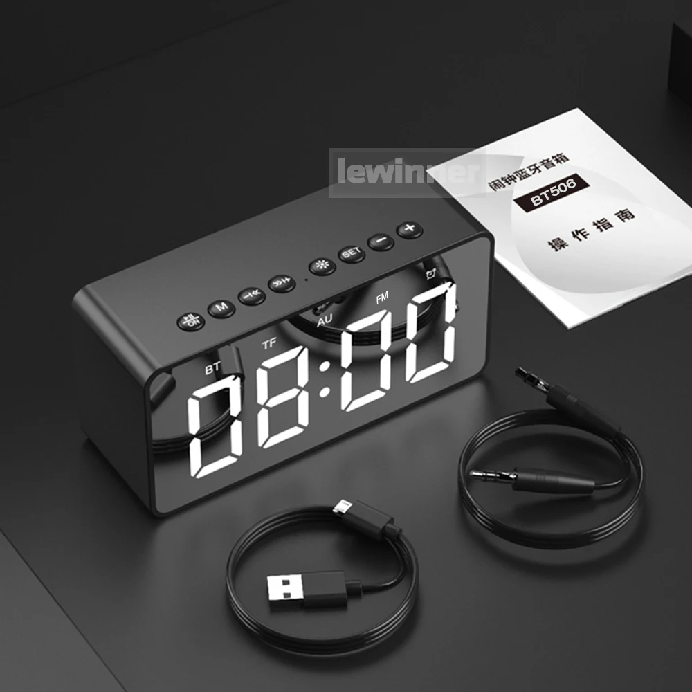 Lewinner портативный Bluetooth динамик супер бас беспроводной стерео динамик s поддержка TF AUX зеркало будильник для телефона компьютера