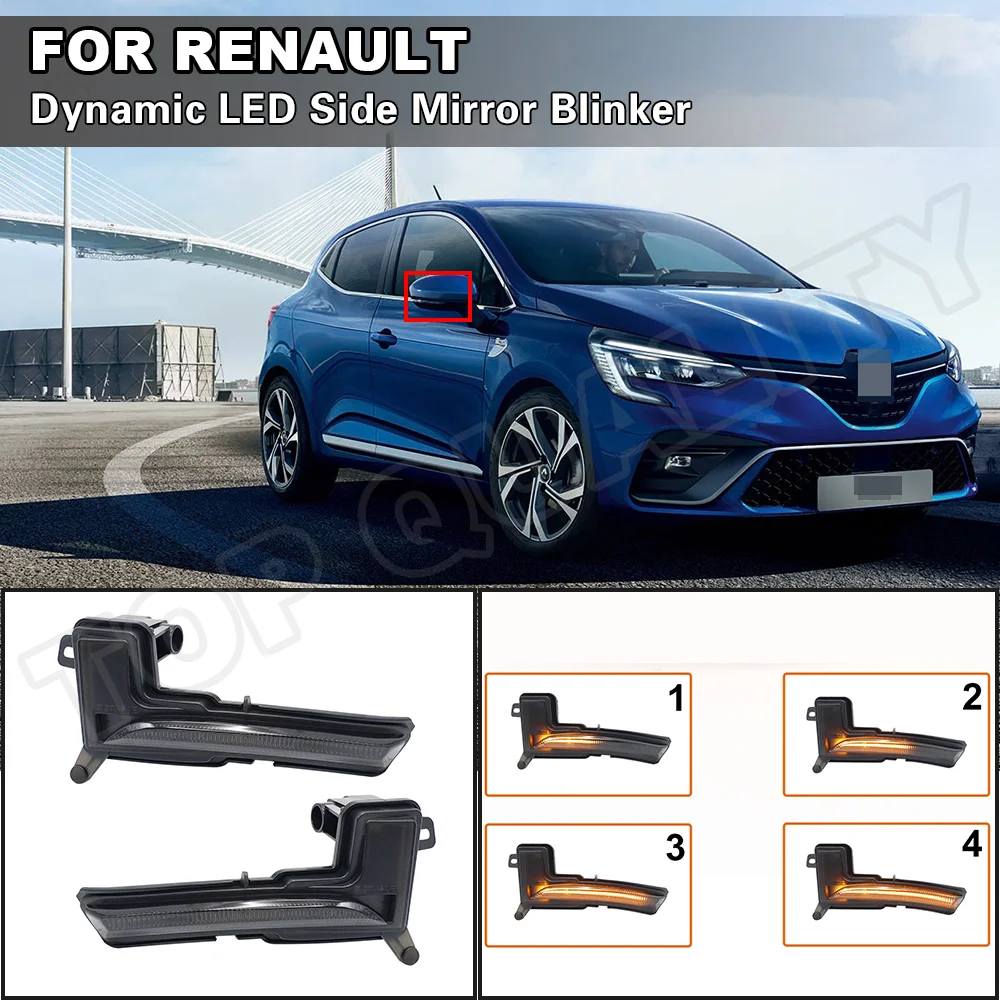 For Renault Clio 4 IV Mk4 2016 2017 2018 2019 2020 2021 2022 Dynamic   LED Side Mirror Blinker Flowing Turn Signal Light Lamp