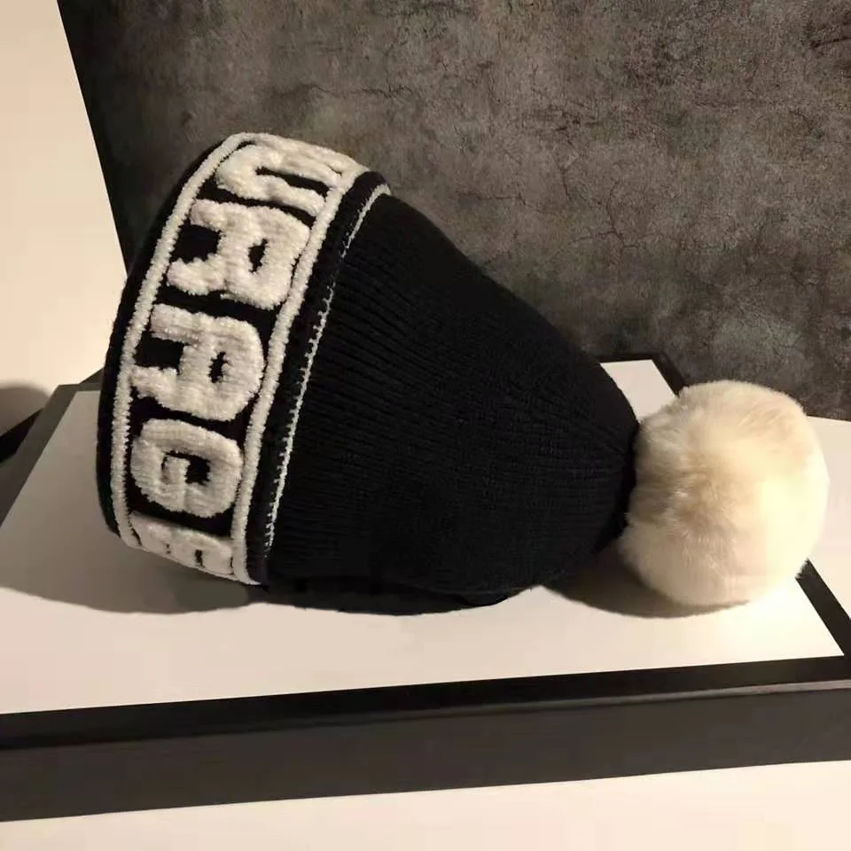 Obsessed with lavender.Hat female autumn/winter letter wool hat black knit hat Korean Japanese cute tide brand ball to keep warm