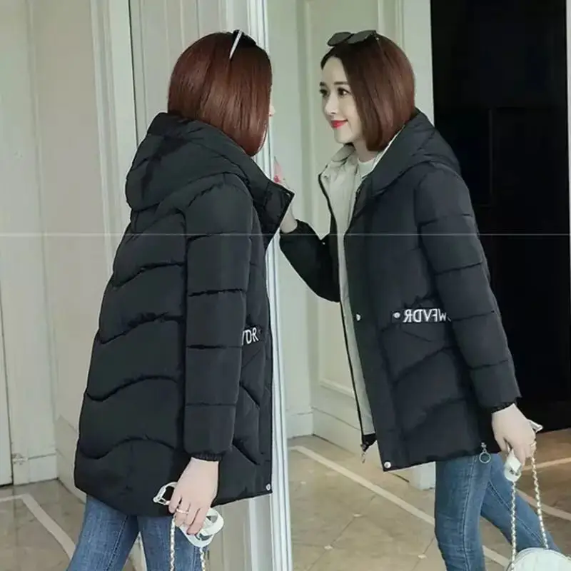 2021 Women Winter Jacket Coat Hooded Cotton Padded Jacket Outwear Female Mid Long Parka Womens Wadded Jaqueta Feminina