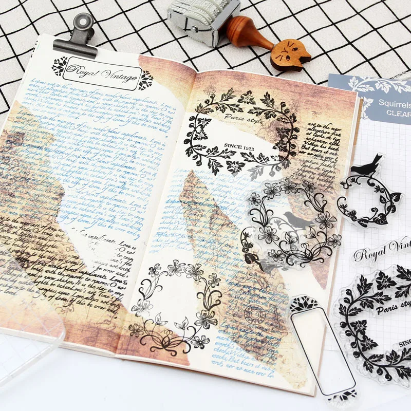 Винтажный кружевной венок резиновые штампы прозрачная рамка для цветов