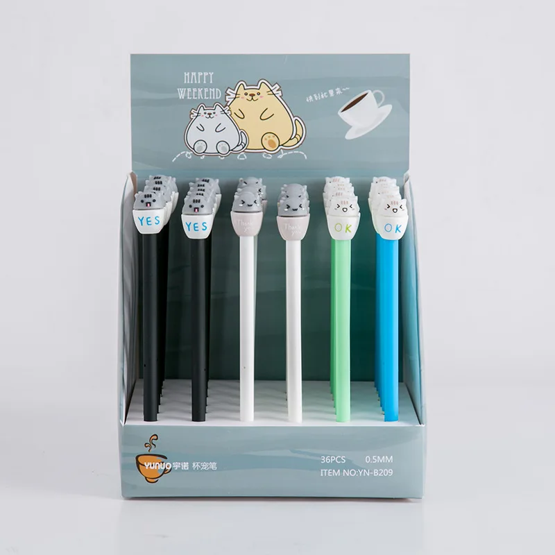 

kawaii school supplies 36 pcs 0.5mm black ink student writing gel pens cute cup cat gel pen office stationery creative gift pens