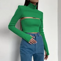 turtleneck sheath hollow out green sweaters tops autumn women sweaters pullovers long sleeve female 2021 soild color crop tops