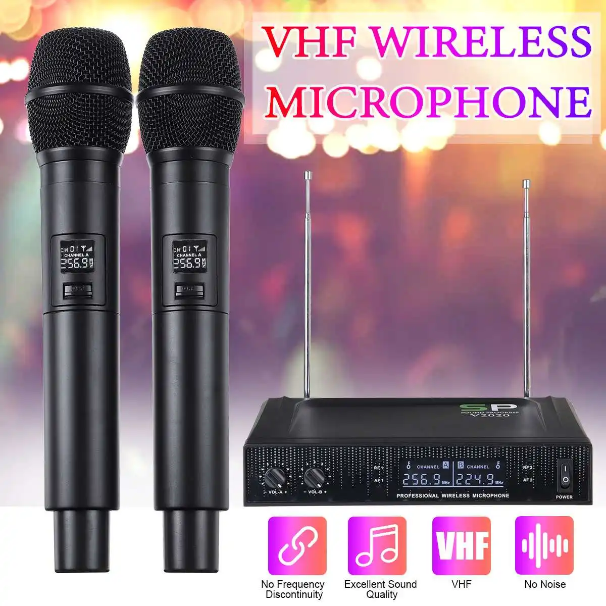 

2 Channels Wireless Microphone UHF Professional Handheld Mic Cordless Recording Karaoke For Party Karaoke Church Show Meeting