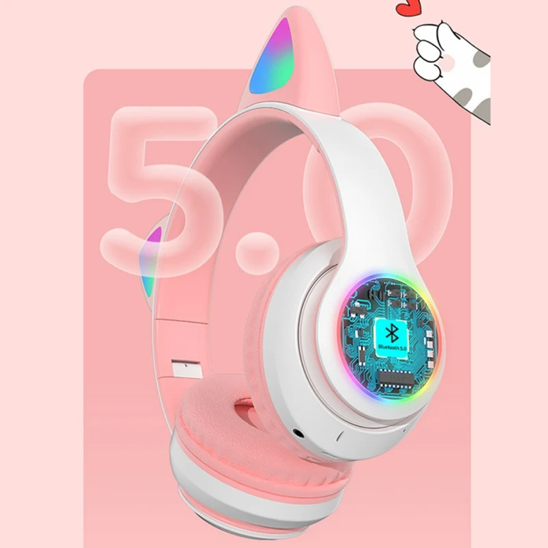 

HOT SALE Cat Ear Headmint Bluetooth Headset 5.0 Wireless Cool Color Sport Headphones Microphone Earphone Handfree MP3 Player