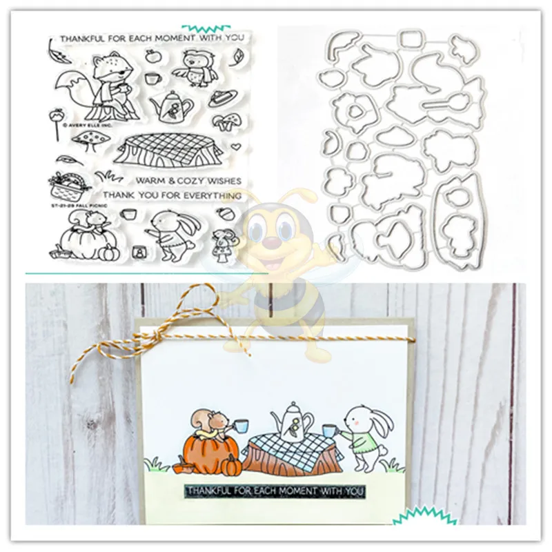 

Fall Picnic Metal Cutting Dies and Stamps for Scrapbook Decoration Greeting Card DIY Embossing Craft 2021 New Handmade