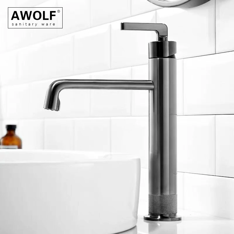 

Solid Brass High Design Brushed Gun Grey Bathroom Basin Sink Faucet Deck Mounted Brushed Gold Hot & Cold Mixer Tap ML8109
