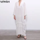 Винтажное женское платье VONDA в богемном стиле с длинным рукавом и глубоким V-образным вырезом, длинное вечернее платье макси 2021, повседневное женское платье, S- Vestido
