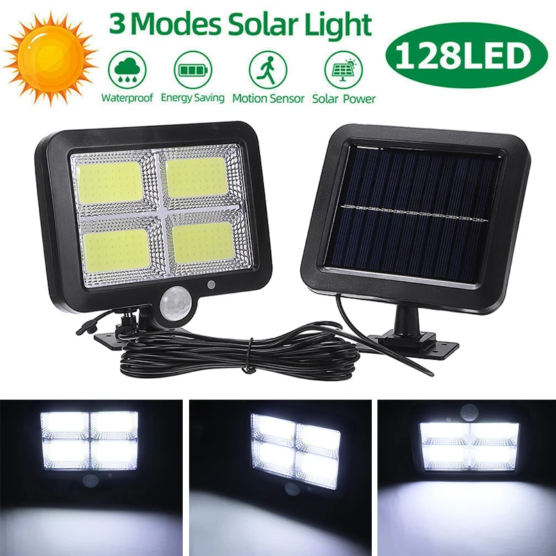 

128 LED Solar Powered Wall Spotlight Outdoor Floodlight Wall Lamp with Motion Detector For Garden Path Courtyard Lighting