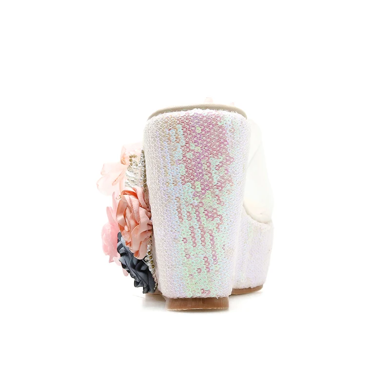 Woman Slippers Summer Sandals Ladies Wedges Fashion Flower Pearl Boho Shoes 10.5cm Heel Platform Pink | Обувь