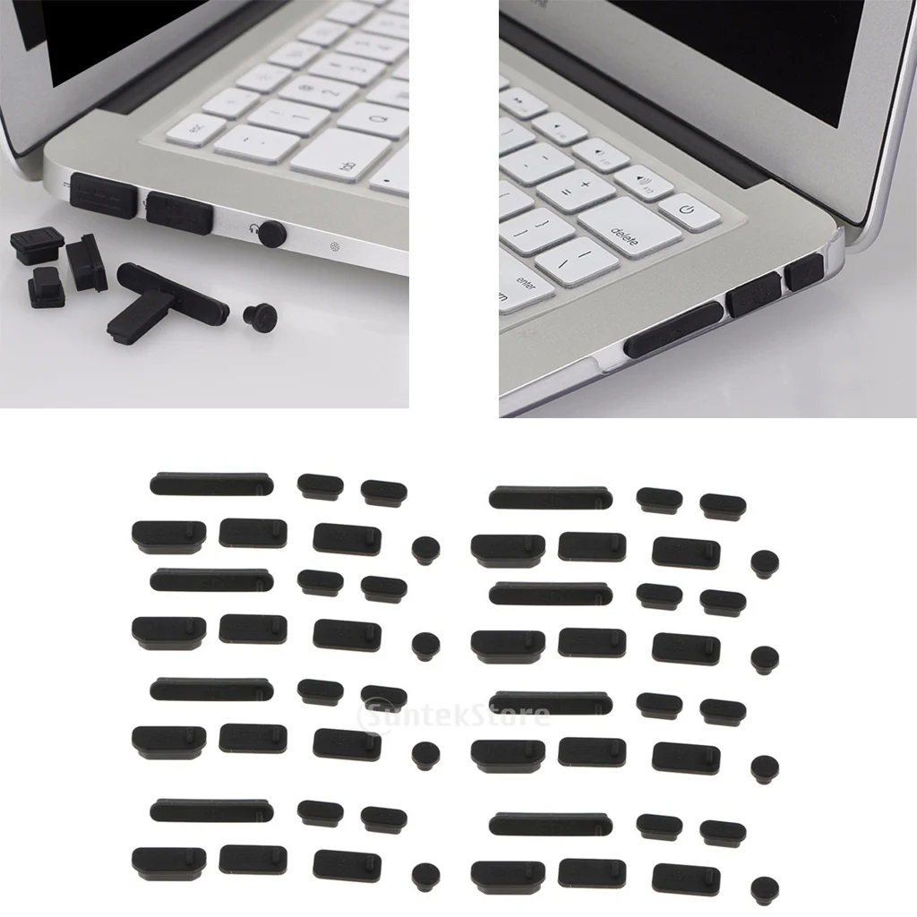 

56x Anti Dust Plugs for Air Laptop Notebooks | USB3.0 Audio HDMI SD USB-C Silicone Dust Plug Set Black