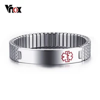 vnox free engraving unisex stainless steel medical alert id stretch bracelet for men and women jewelry
