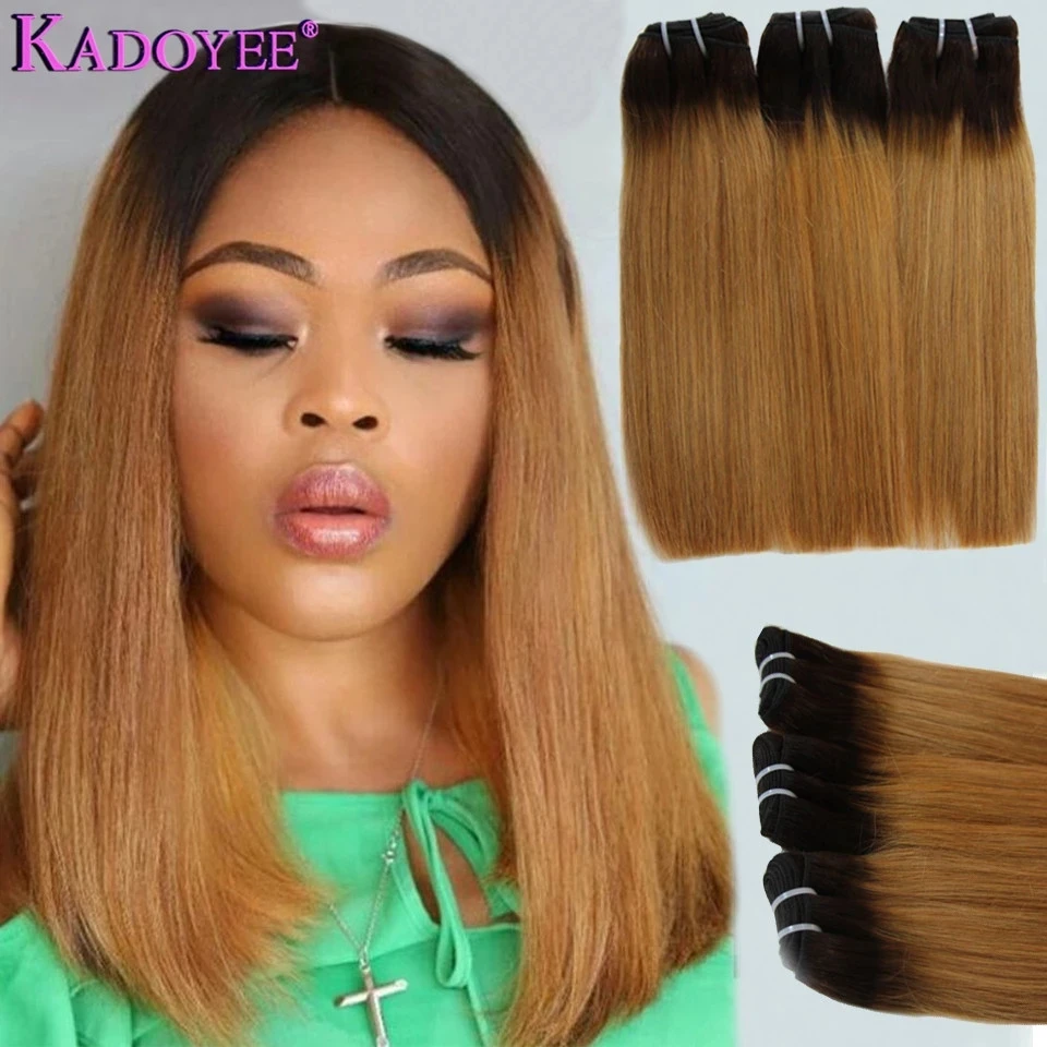 

Ombre Blonde Straight Human Hair Bundles Colored Hair Extensions Funmi Double Drawn 1/3/4 Brazilian Hair Weave Bundles For Women