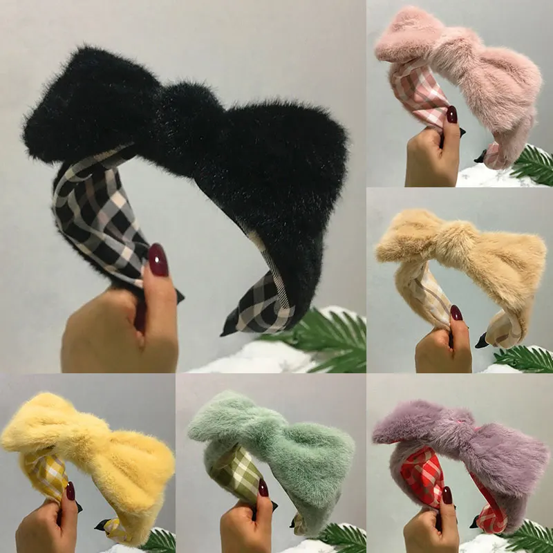 

New Plush Rabbit Ears Headband Lamb Wool Hair Hoop Thick Furry Hairband Faux Fur Wide Knotting Bow Head Hoop Hair Accessories