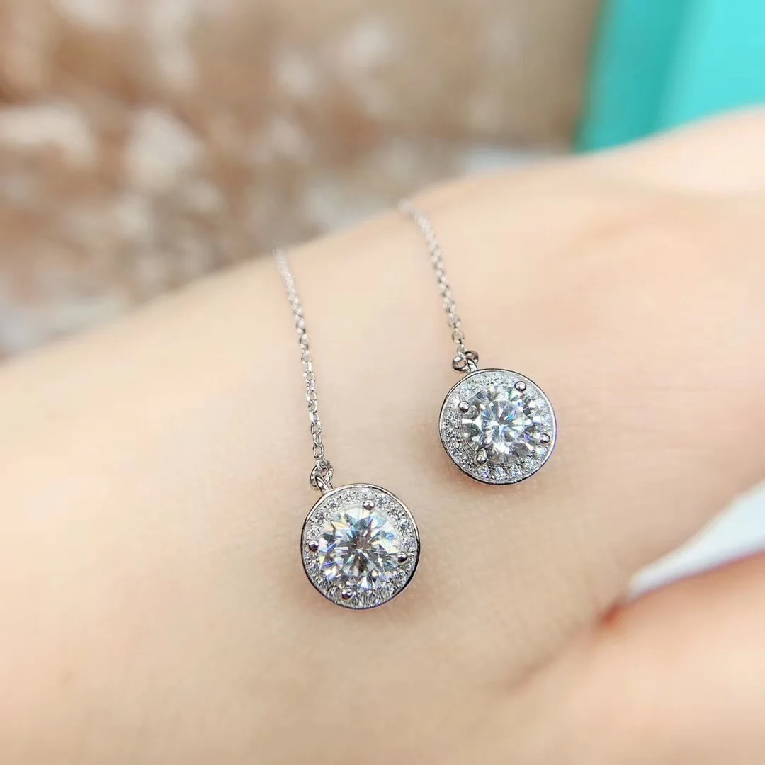 Poetry Of Jew Store Round Moissanite Cut Total 1.00ct Diamond Test Passed Moissanite Silver Earring Jewelry Girlfriend Gift
