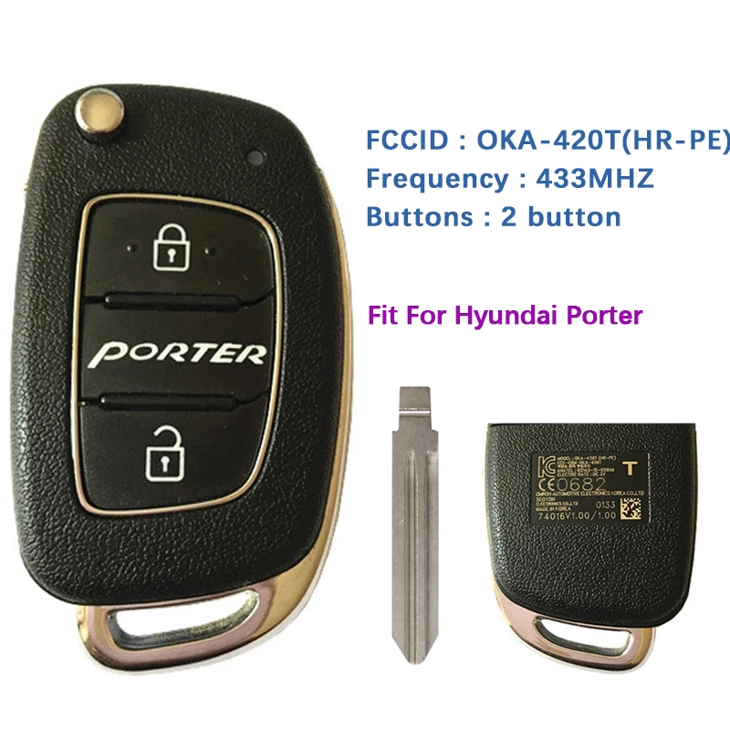 Оригинальный 2 кнопочный флип-ключ CN020104 для Hyundai Porter дистанционное управление