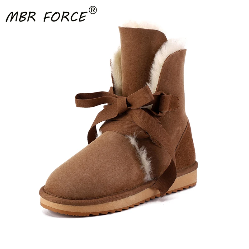 Женские замшевые ботинки MBR FORCE зимние теплые до середины икры из овечьей кожи на
