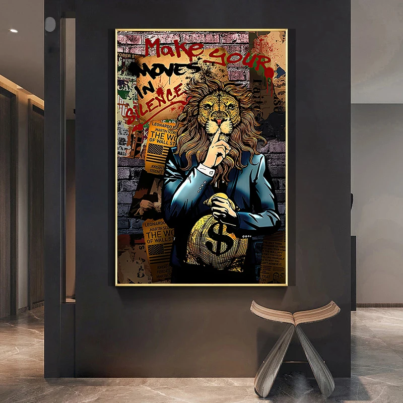 Граффити Деньги Доллар Лев рисунок на холсте маслом Современный постеры с