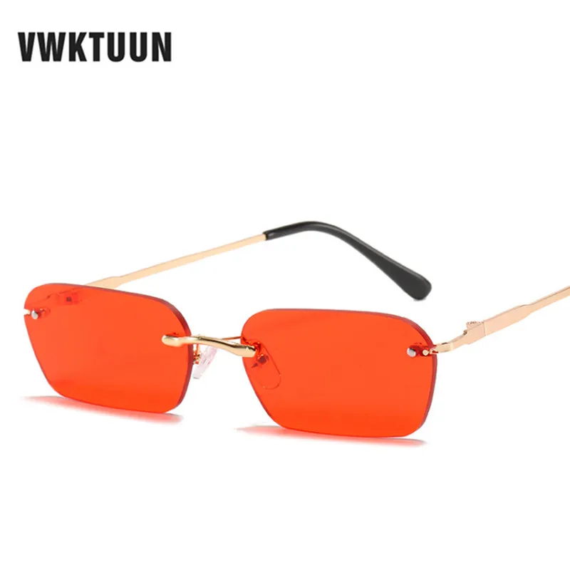 

VWKTUUN Rimless Sunglasses Women 2020 UV400 Goggles Vintage Colorful Sun glasses For Women Rectangle Glasses Metal Frame Eyewear