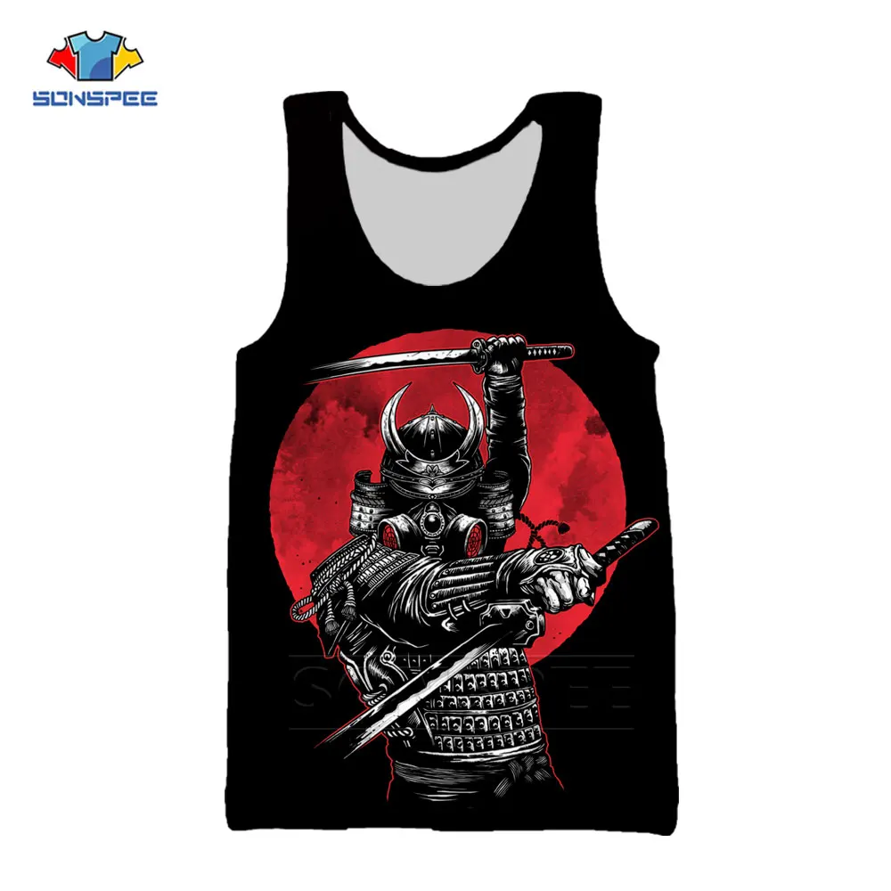 Мужская майка SONSPEE с 3D принтом японского самурая Повседневная Свободная жилетка