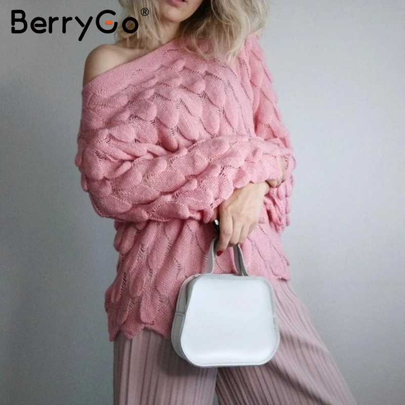 BerryGo с открытыми плечами женский пуловер свитер длинным рукавом чистый вязаный