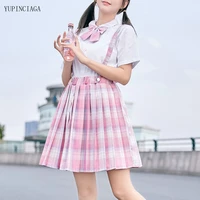2 piece set japan style white shirt strap pleated skirt two piece uniform skirt suit 2021 summer sweet women sets 2115008