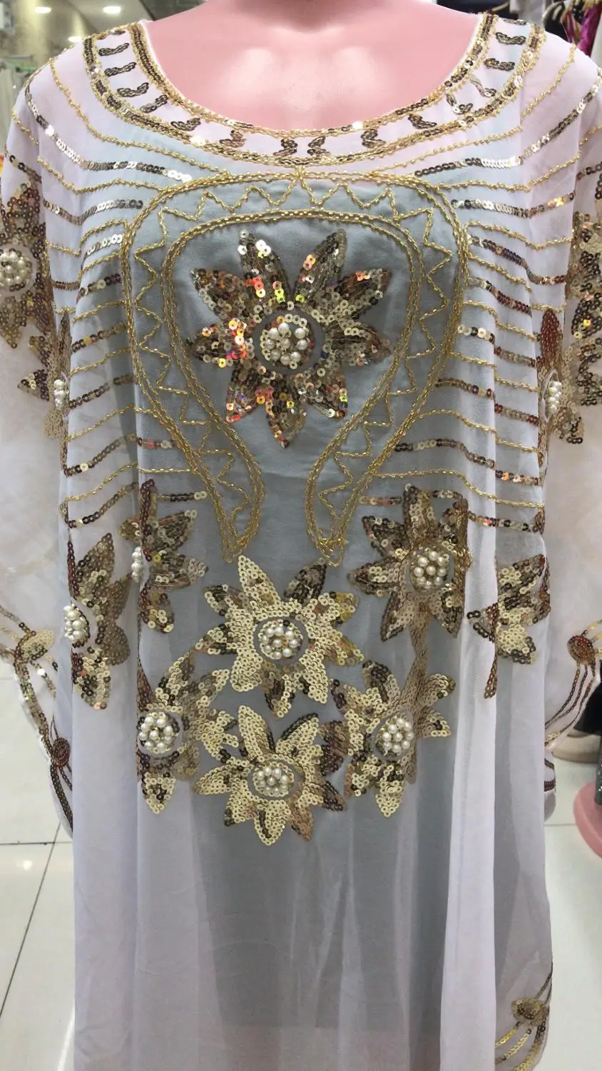 

New Style Classic Design African Women Dance Dashiki Net Cloth Lace Sequins Nail Bead Loose Irregular Dress Free Size