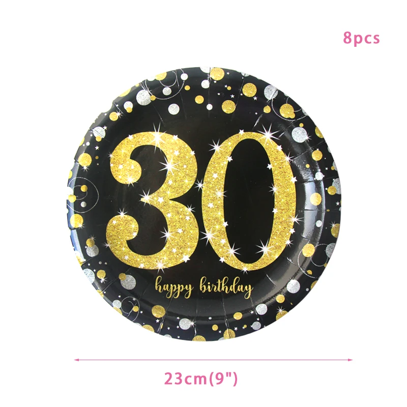 9inch plate Cyuan 30th украшения для вечеринки в честь Дня рождения поставки 30 золотые воздушные шары сверкающие Висячие закрутки 30 лет одноразовый набор столовых приборов - Цвет: 9inch plate