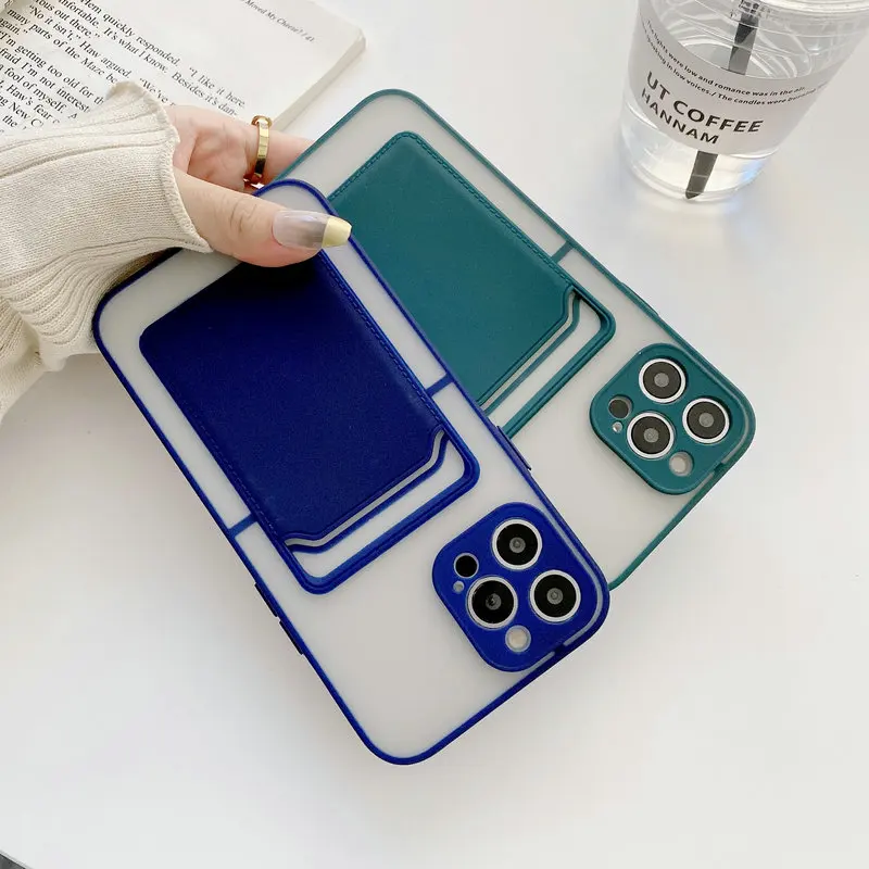 

Transparent Card Holder Phone Case For iPhone 12 Mini 11 Pro Max X XS MAX XR 7 8 PLUS SE 2020 TPU Shockproof Back Cover Coverage