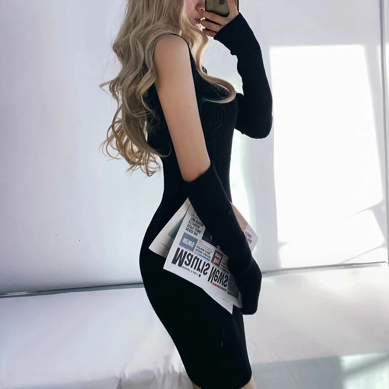 

Sexy Knitted Sweater Dresses Woman Fashion Tank Dress And Sleeves Dresses For Women Party New Casual Half Sleeve Slim Mini Dress