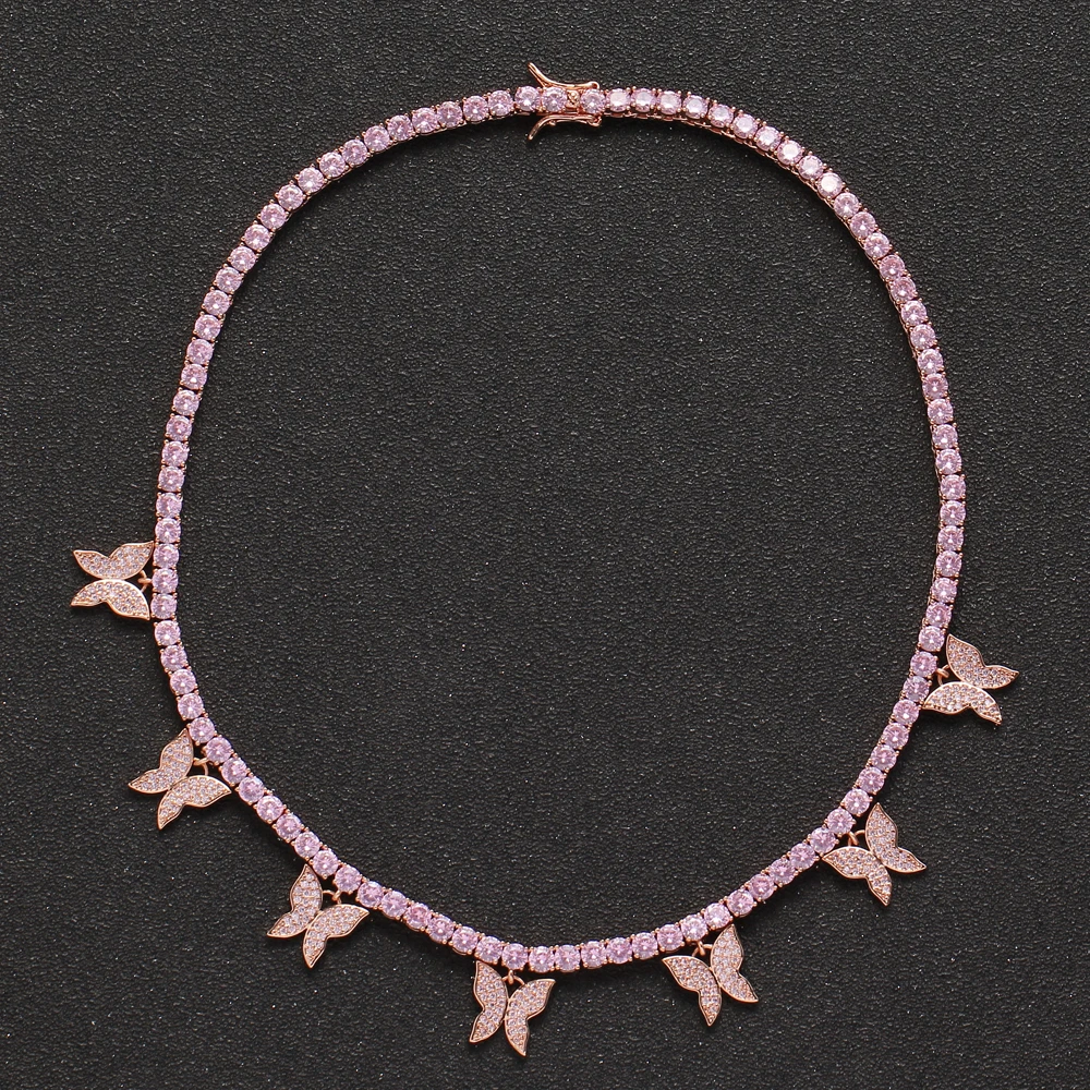 Латунная теннисная цепь 4 мм с 7 маленькими бабочками ожерелье женская бижутерия