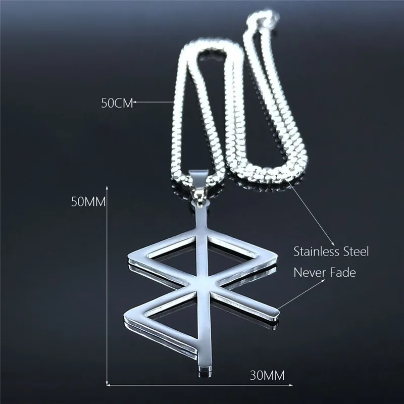 

Nordic Bindrune - Peace Tranquility & Unity Stainless Steel Necklaces Men/Women Silver Color Chain Necklace Jewelry N1268S03