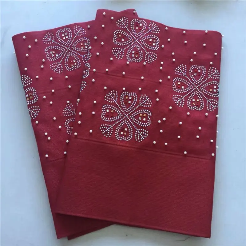 Красный Африканская белая кружевная ткань ASO OKE головной убор с камнями нигерийский головной галстук tissu dentelle gele головной убор кружева тримминги 2 шт - Цвет: Красный