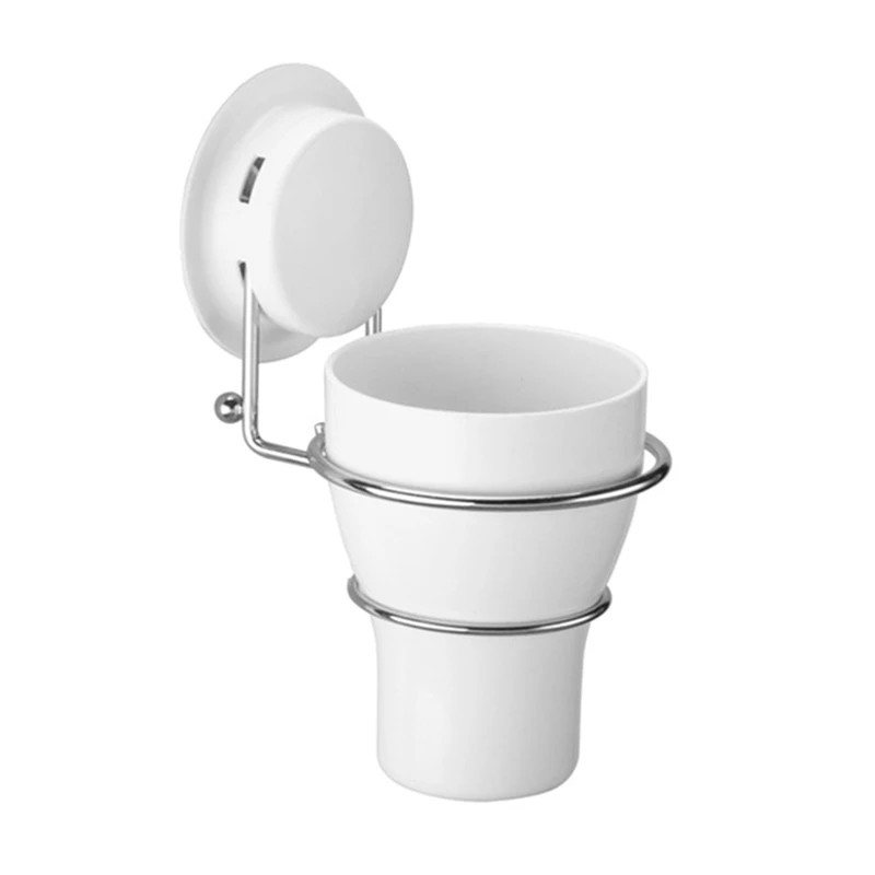

Suction Cup Plastic Perforated Toilet Bathroom Toothpaste Holder Stainless Steel Cup Holder With Cup