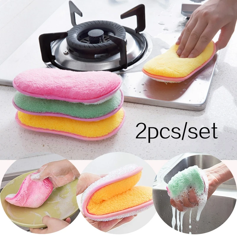 

2PCS/SET Coral Velvet Dish Cloth Kitchen Oil-free Absorbent Rags