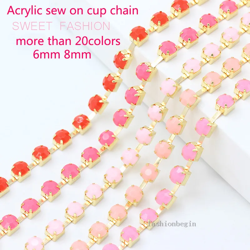 

1Yard ss28 ss38 Color Acrylic Crystal Rhinestone Trim cup claw brass chain sew on glue on Trimming DIY Sewing Accessories Crafts