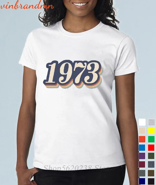 

Ретро год рождения 1973 на день рождения Футболка забавная Мужская Графический; Модная хлопковая футболка с коротким рукавом с женские футбо...